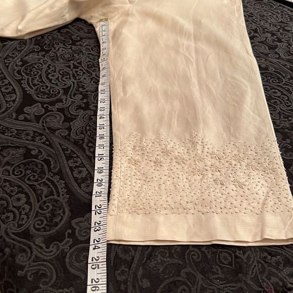 Larry Levine NWT linen lined cropped pants beautiful embroidery at the hem - Picture 7 of 13